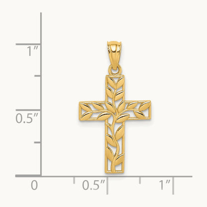 Leaf Cross Pendant, 14K