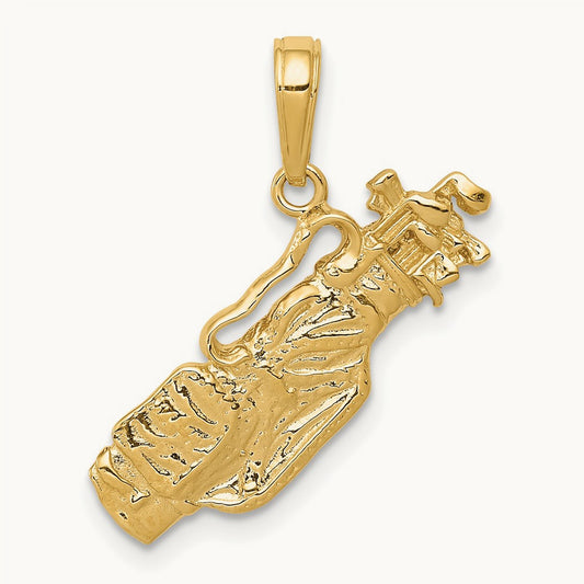 Solid Polished Open-Backed Golf Bag with Clubs Charm, 14K