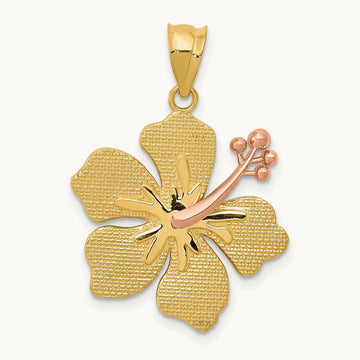 Yellow/Rose Hibiscus Charm, 14K Two-tone