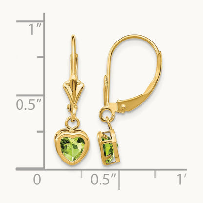 Heart Peridot Earrings, 5mm, 14K