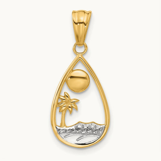 Diamond Cut Ocean Scene Teardrop Pendant, 14K with White Rhodium