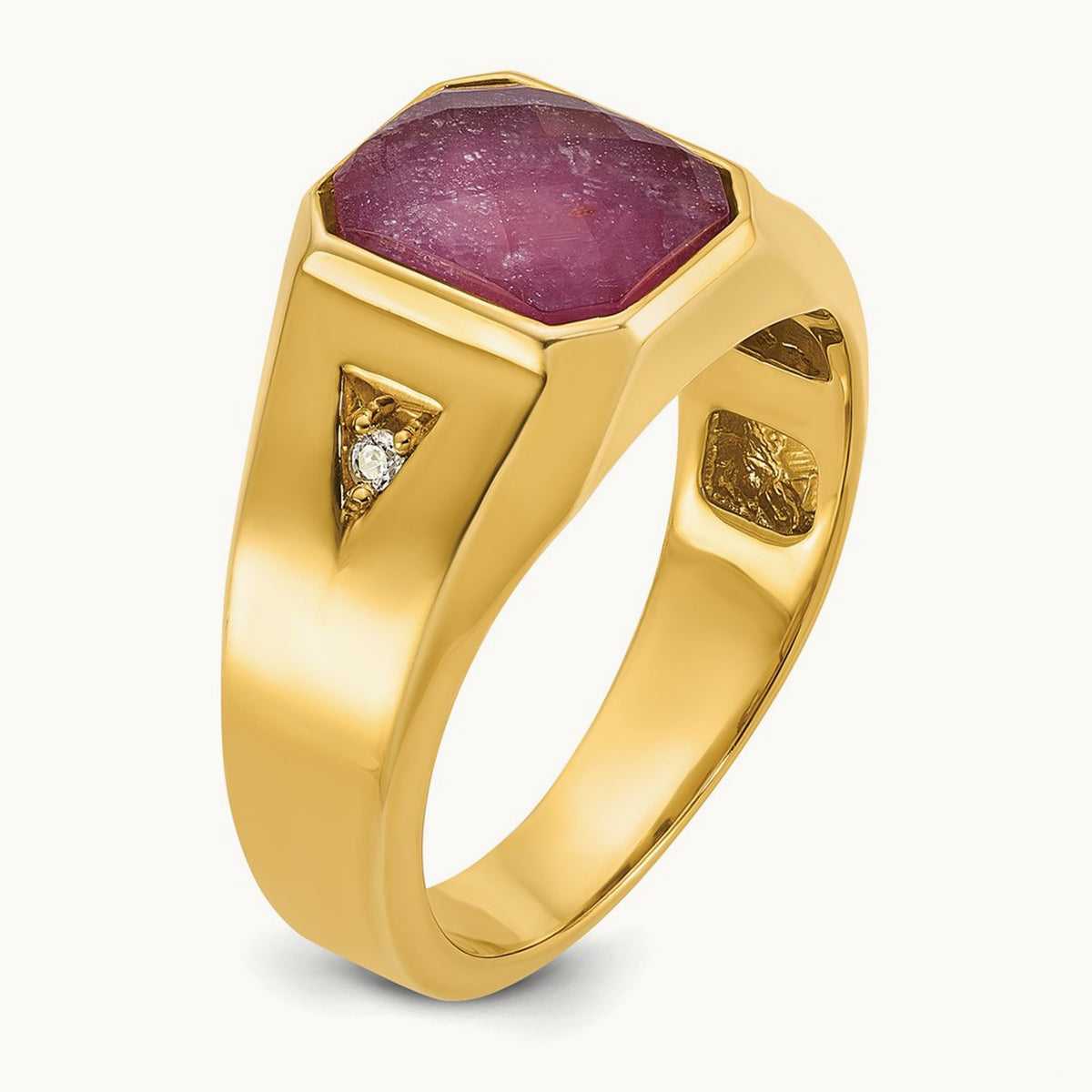 IBGoodman Men's Created Ruby Doublet Stone and Diamond Complete Ring, 14K
