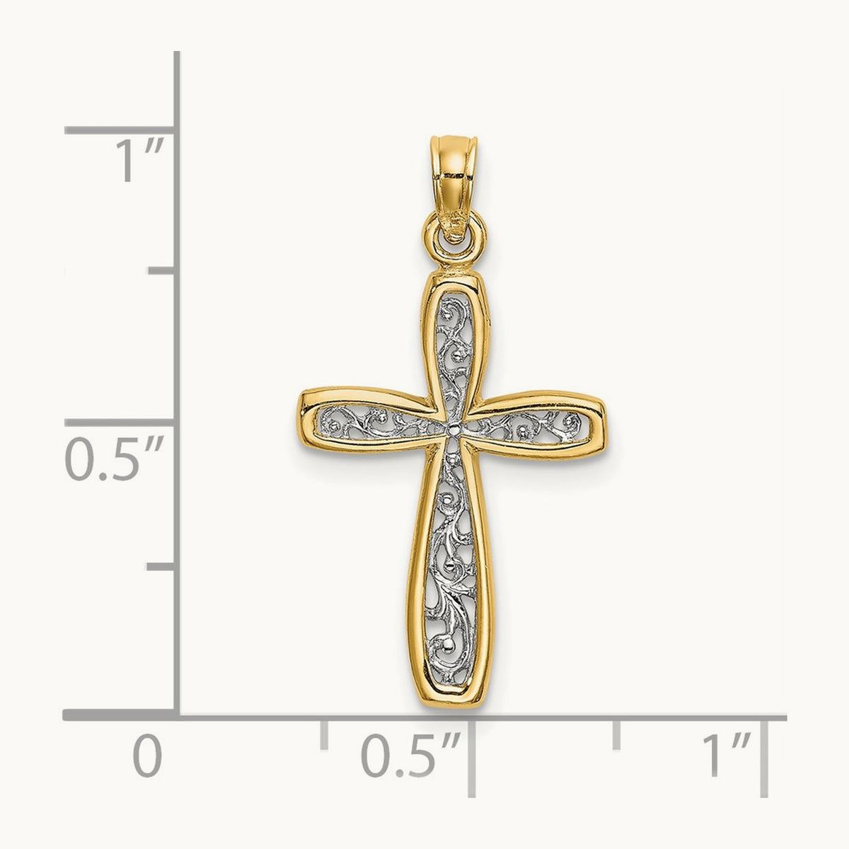 Filigree Cross Charm — 14K Two-Tone Gold