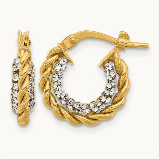 Polished with Crystals Twisted Hoop Earrings — 15.5mm