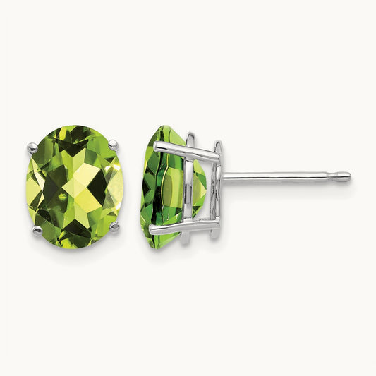 9x7mm Oval Peridot Earrings, 14K White Gold