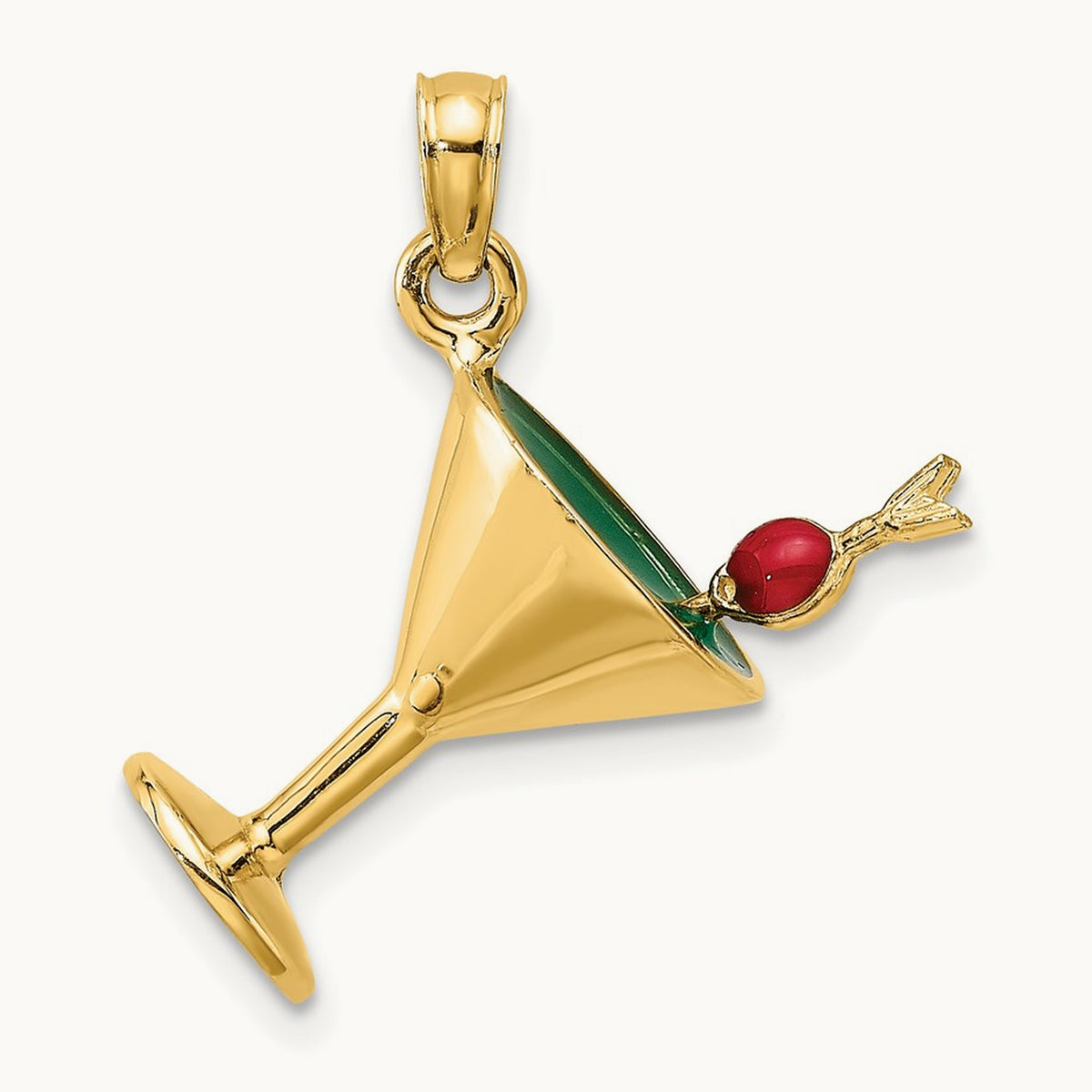 3-D Green Enamel Martini w/Cherry Charm, 14K