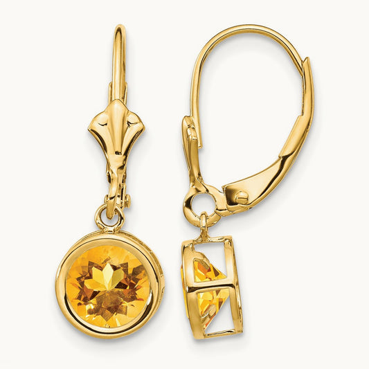 Citrine Leverback Earrings, 6mm, 14K