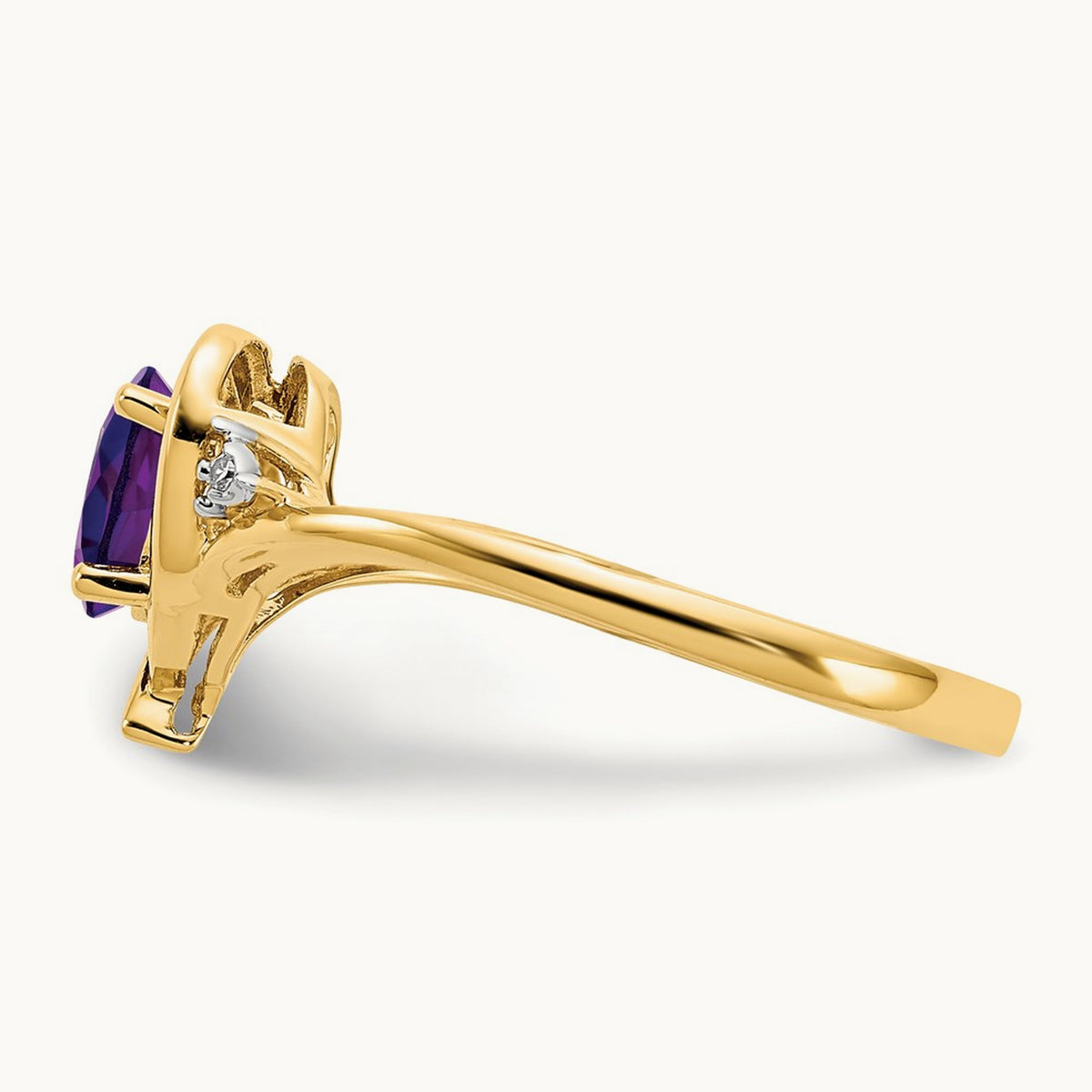 Amethyst and Diamond Heart Ring, 14K