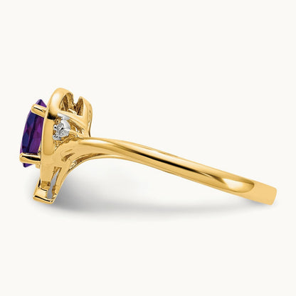 Amethyst and Diamond Heart Ring, 14K
