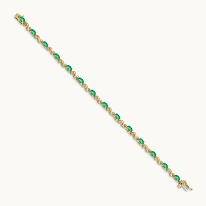 Diamond and Emerald Bracelet — 14K Yellow Gold