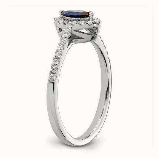 Created Blue Sapphire Sept Birthstone Ring, 0.20 ct tw Lab-Grown Diamond