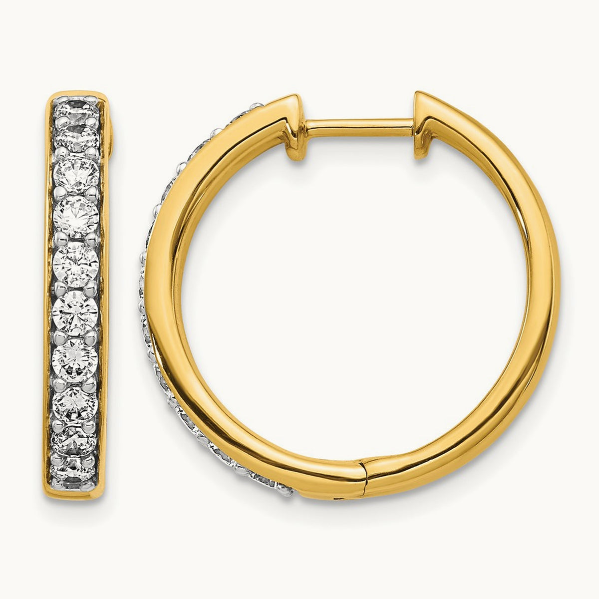 Diamond Hinged Hoop Earrings — 14K Yellow Gold, 1 ct
