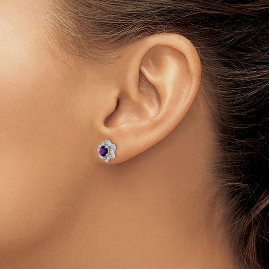 Amethyst and Diamond Post Earrings — photo set