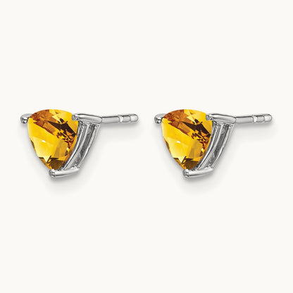Trillion Citrine Earrings, 14K White Gold