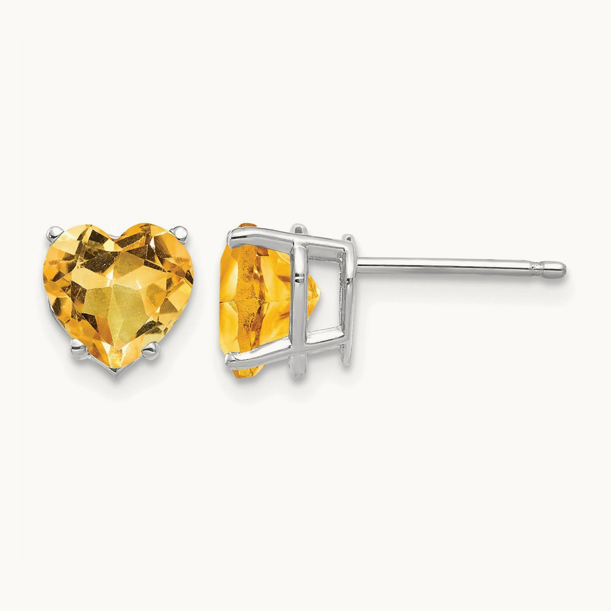 Heart Citrine Earrings, 7mm, 14K White Gold