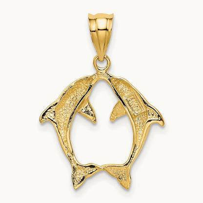 Two Dolphins Pendant, 14K