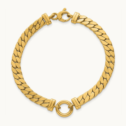 Polished 7.5in Curb Link with Circle Element Bracelet, 14K
