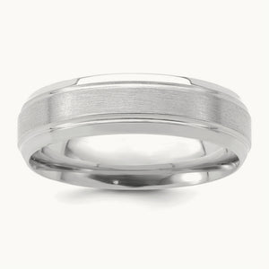 Standard Comfort Fit Brush Satin Fancy Band, 14K White Gold