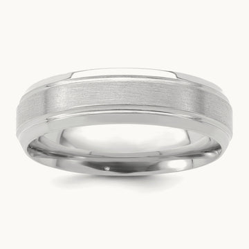 Standard Comfort Fit Brush Satin Fancy Band, 14K White Gold
