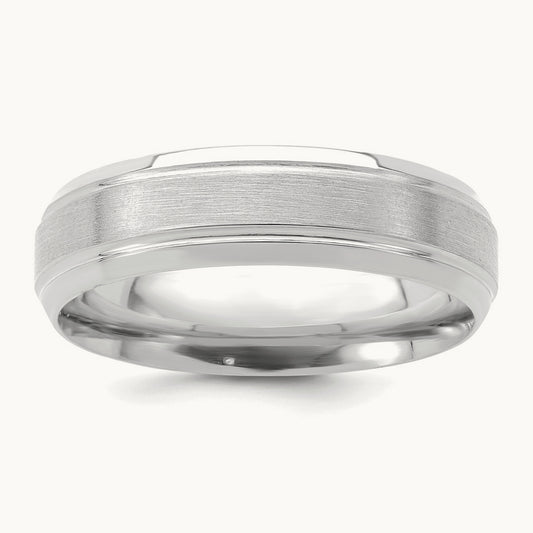 Standard Comfort Fit Brush Satin Fancy Band, 14K White Gold
