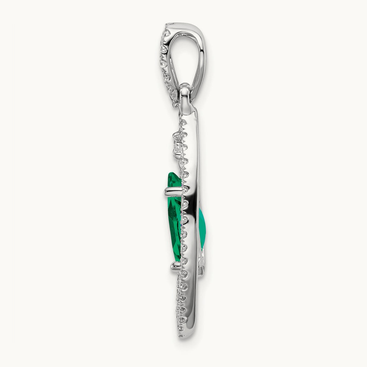 Created Emerald Chain Slide, 0.25 ct tw Lab-Grown Diamond