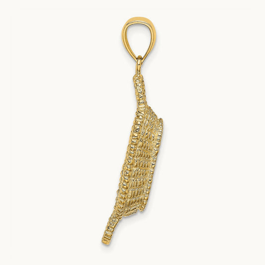 3-D 2 Handles Rectangular Basket Charm, 14K