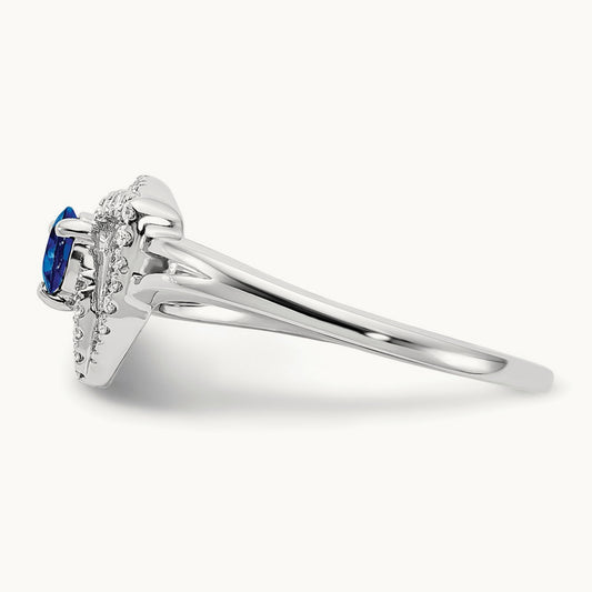 Diamond and Blue Sapphire Triangle Ring, 14K White Gold