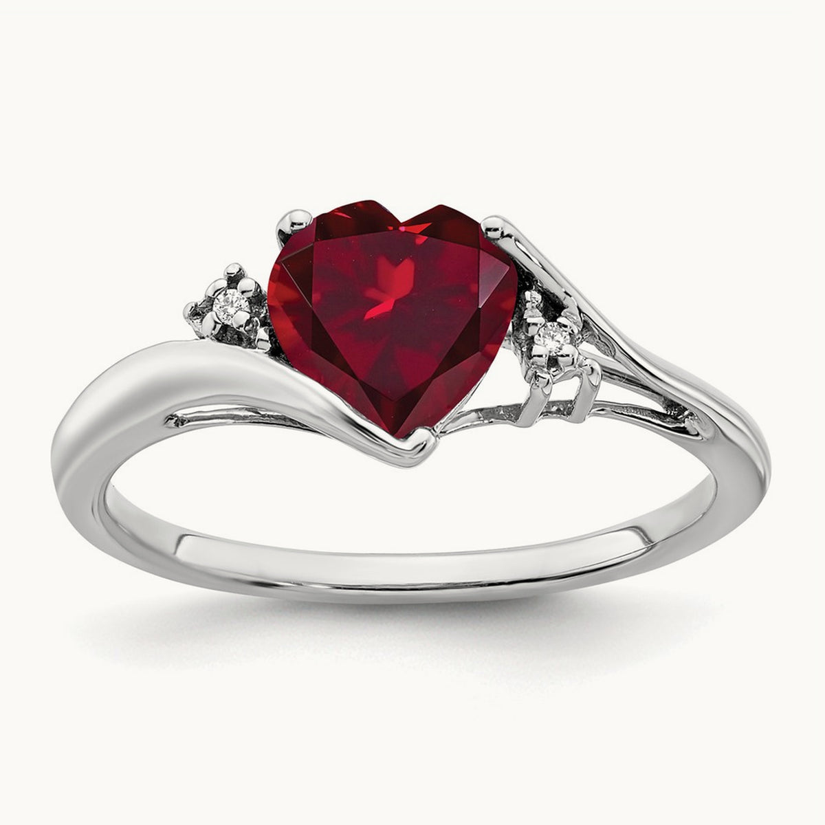 Created Ruby and Diamond Heart Ring, 14K White Gold