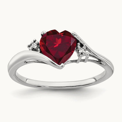 Created Ruby and Diamond Heart Ring, 14K White Gold