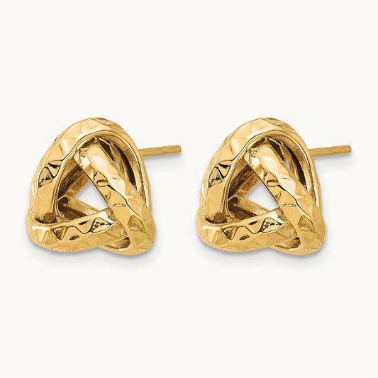 Polished and Diamond-cut Triangle Love Knot Post Earrings, 14K — Leslie's