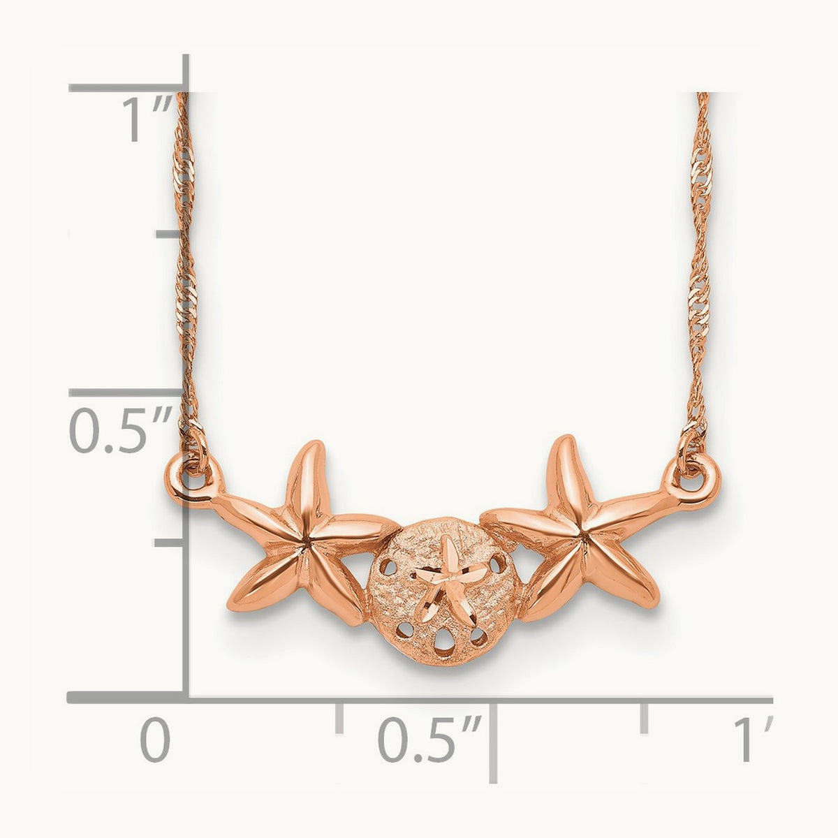 Brushed & Polished Sand Dollar Starfish Necklace — 14K Rose Gold