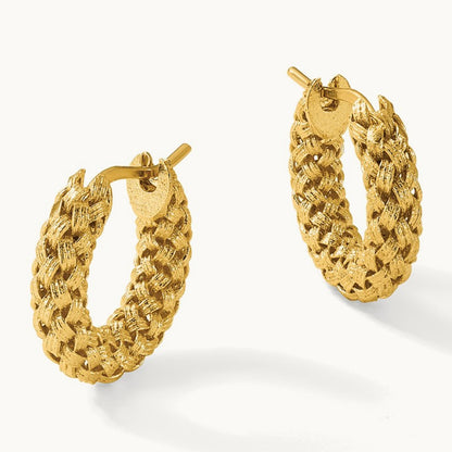 Polished and Textured Woven Hoop Earrings, 14K — Leslie's