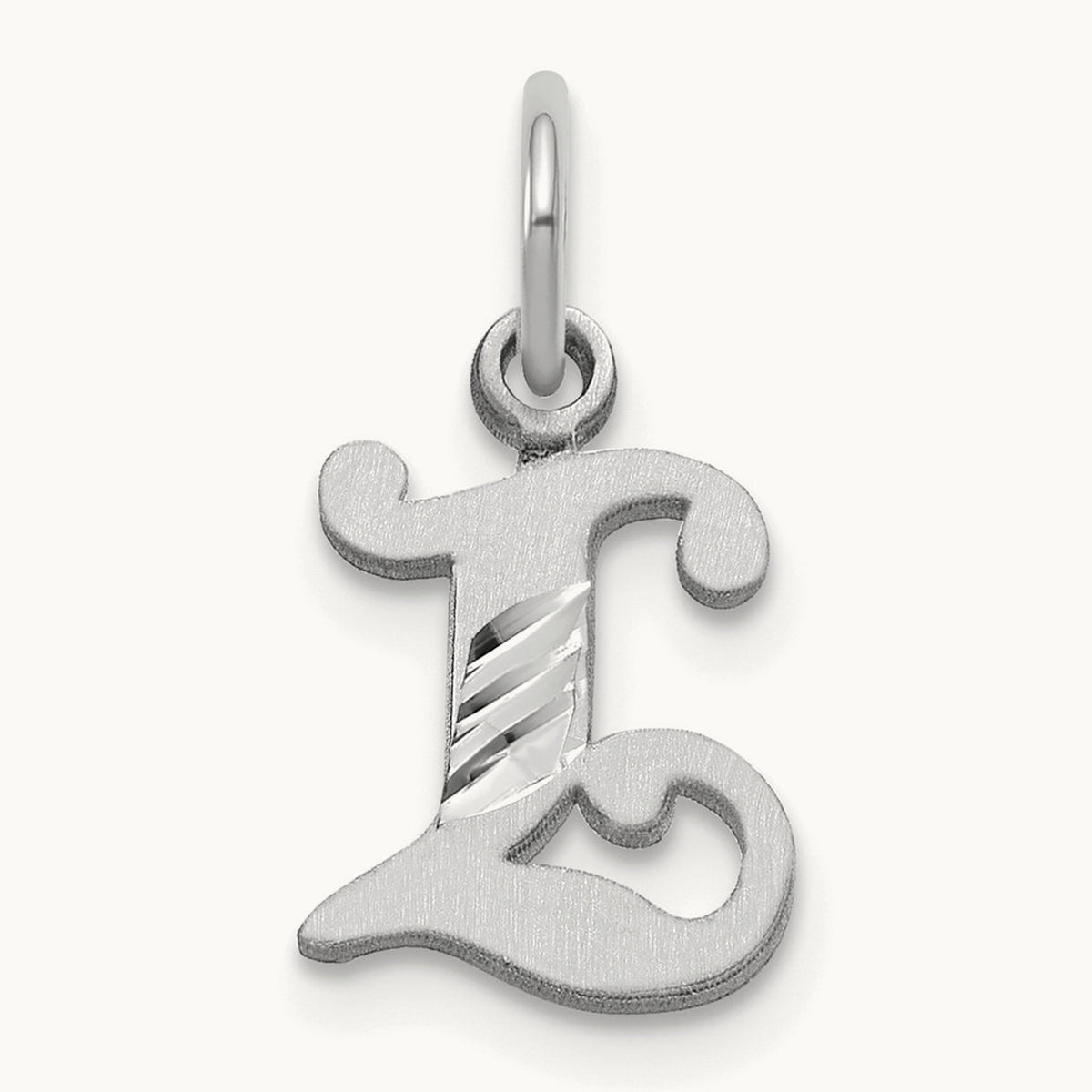 Diamond-cut Initial Charm — 14K White Gold, L