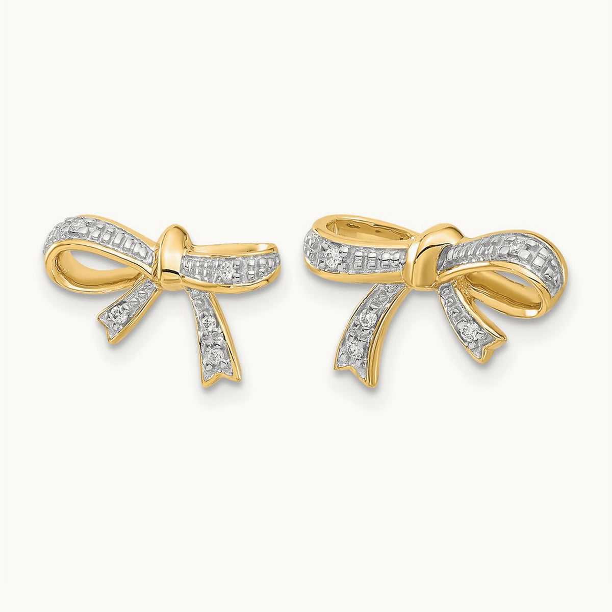 Diamond Bow Post Earrings, 14K