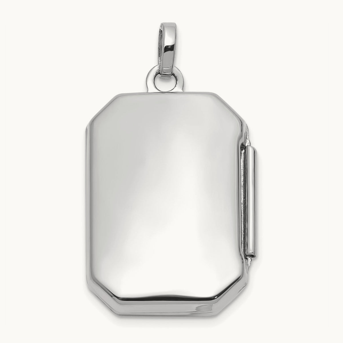 Polished 20x15mm Curved Rectangle Locket — 14K White Gold