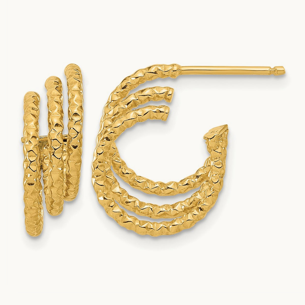 Polished and Hammered Post Hoop Earrings, 14K — Leslie's
