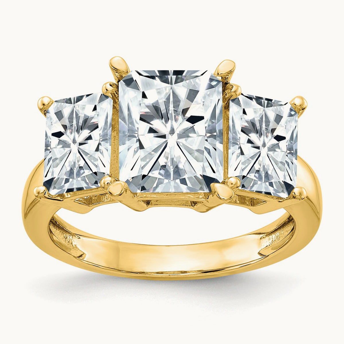 Octagon Radiant 3-Stone Engagement Ring Mounting — 14K Yellow Gold