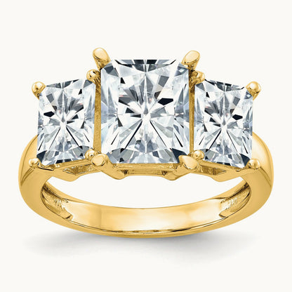 Octagon Radiant 3-Stone Engagement Ring Mounting — 14K Yellow Gold