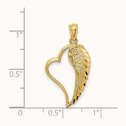 Polished Heart and Wing Pendant, 14K