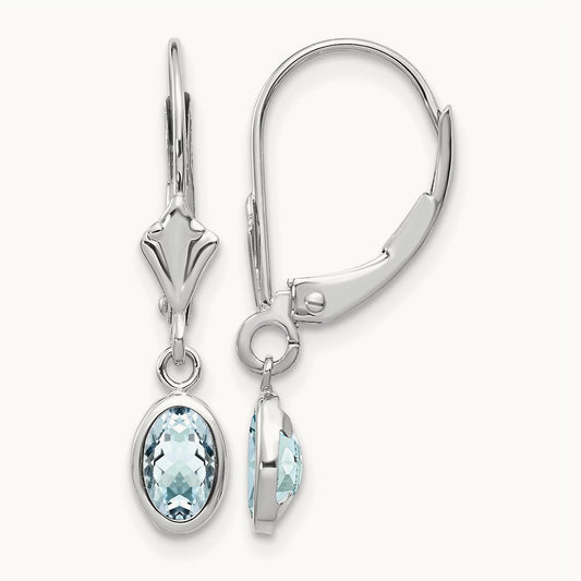 6x4mm Oval Aquamarine/March Earrings, 14K White Gold
