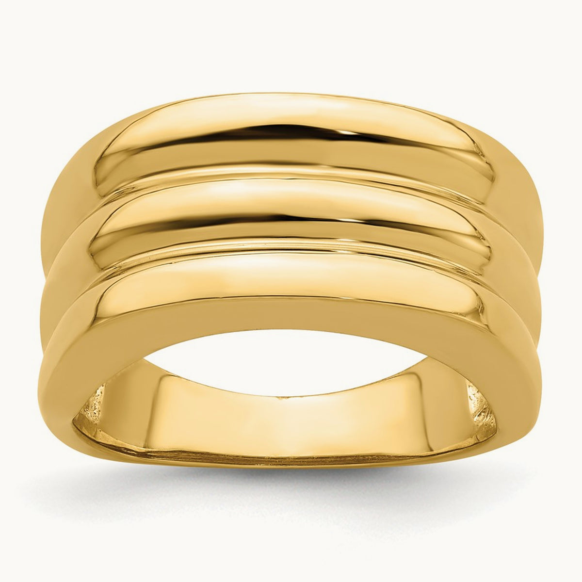 Polished Triple Ridge Dome Ring, 14K