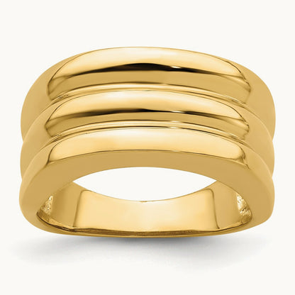 Polished Triple Ridge Dome Ring, 14K