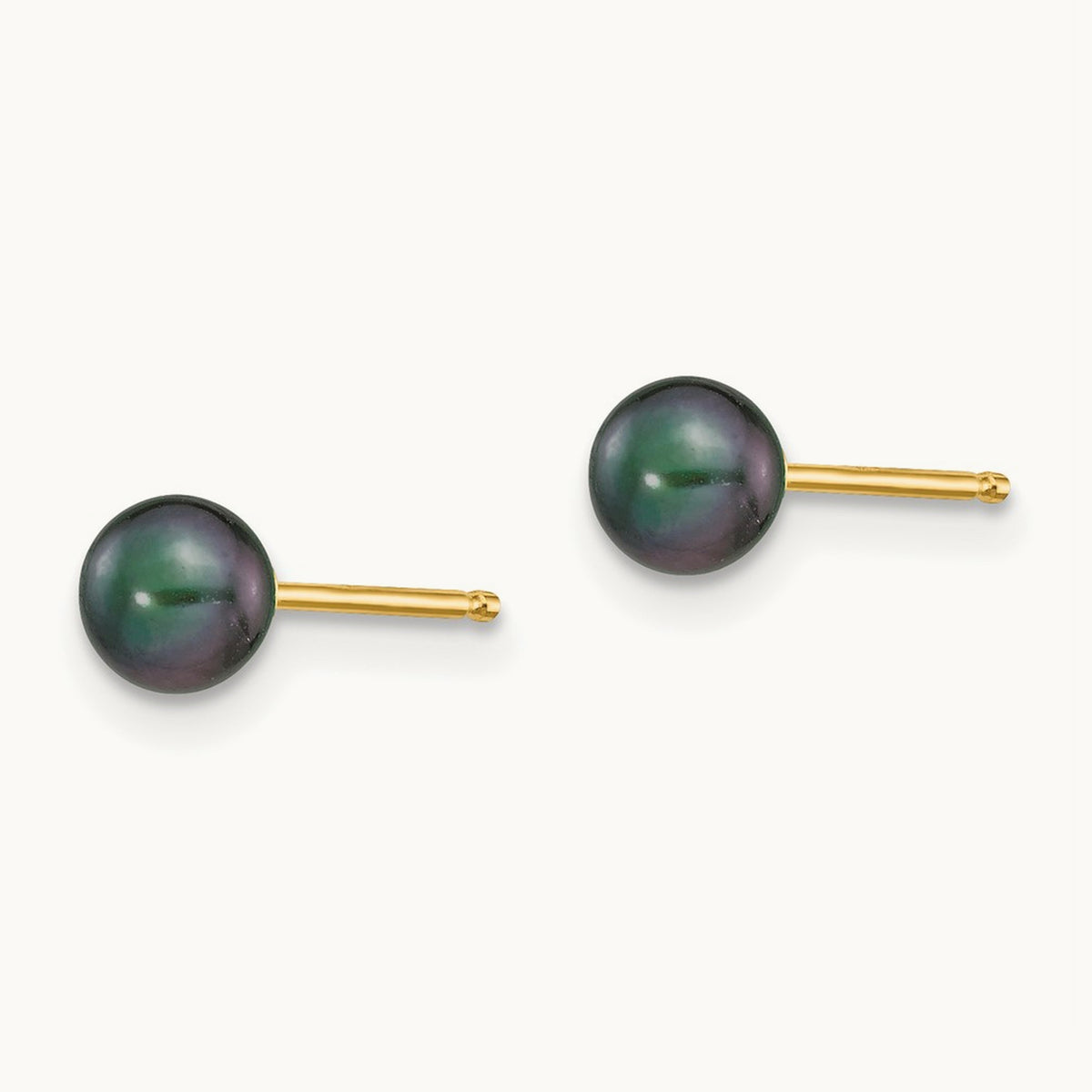 4- Black Round Freshwater Cultured Pearl Stud Post Earrings, 5mm, 14K