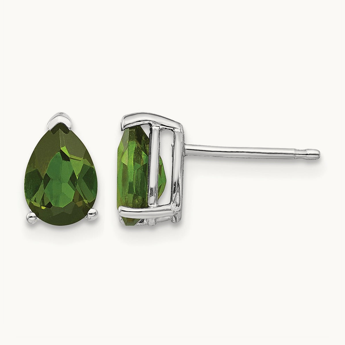 Green Tourmaline Earrings, 14K White Gold