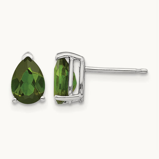 Green Tourmaline Earrings, 14K White Gold