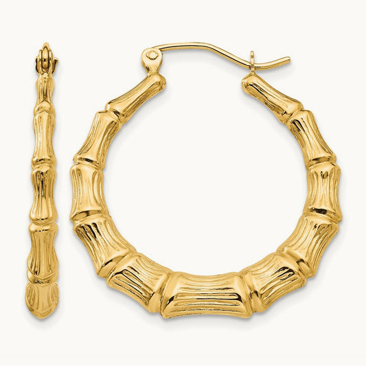 Polished Bamboo Hoop Earrings — 14K Yellow Gold, 27.5mm