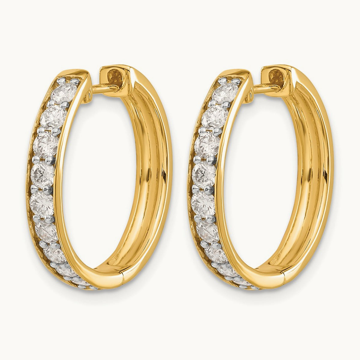Diamond Hinged Hoop Earrings — 14K Yellow Gold, 1.26 ct