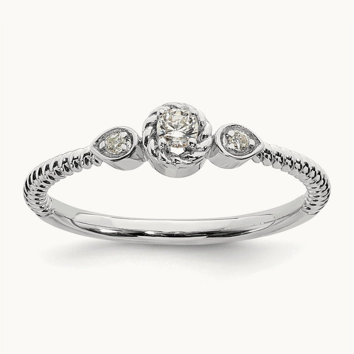 Roped Band Petite Round Complete Diamond Ring — 14K White Gold, 7