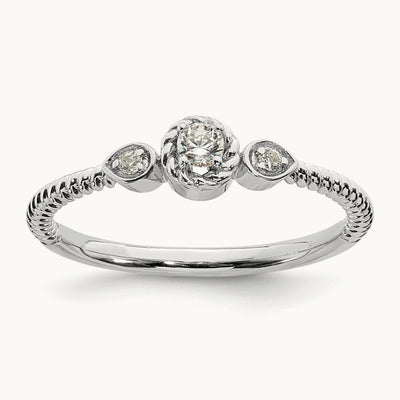 Roped Band Petite Round Complete Diamond Ring — 14K White Gold, 7