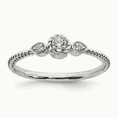 Roped Band Petite Round Complete Diamond Ring — 14K White Gold, 7